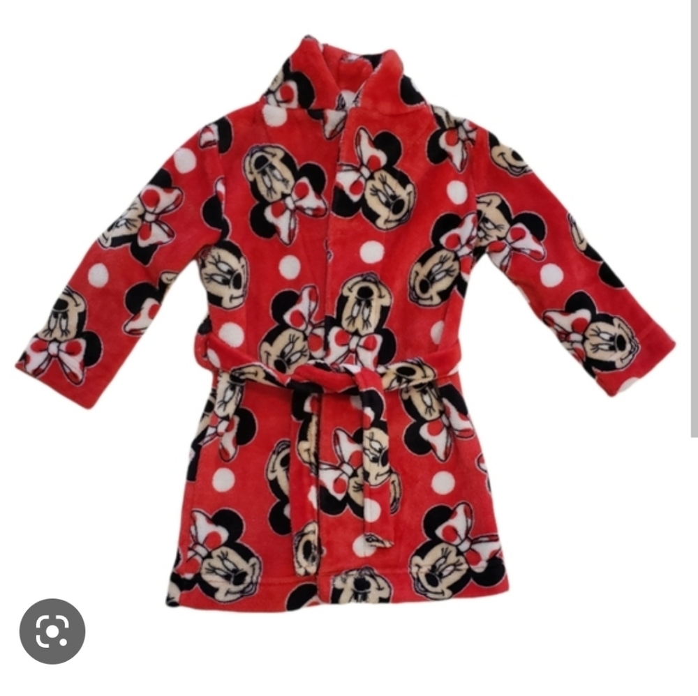 Disney 2T-3T‎ Minnie Mouse Plush Fleece Cozy Red Robe Girl